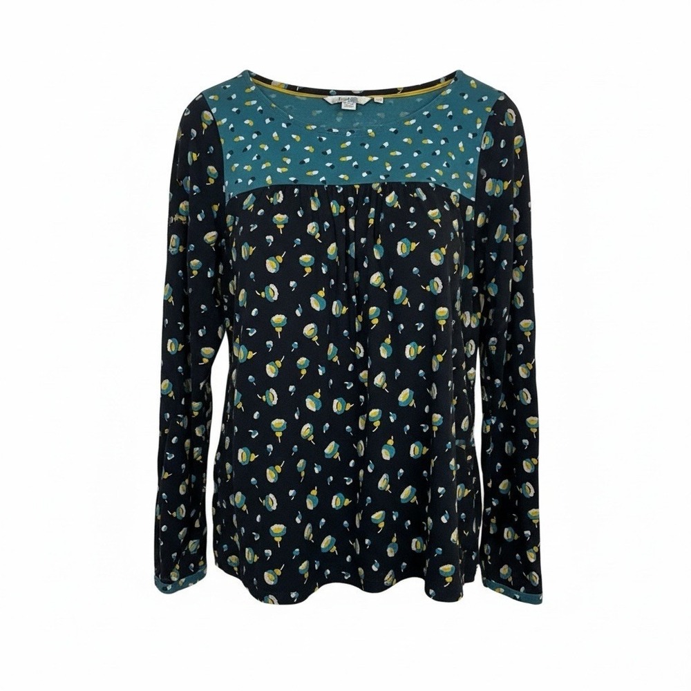 BODEN Chepstow Floral Print Long-Sleeve Black Tunic Top Size 10R Button‎ Sleeve